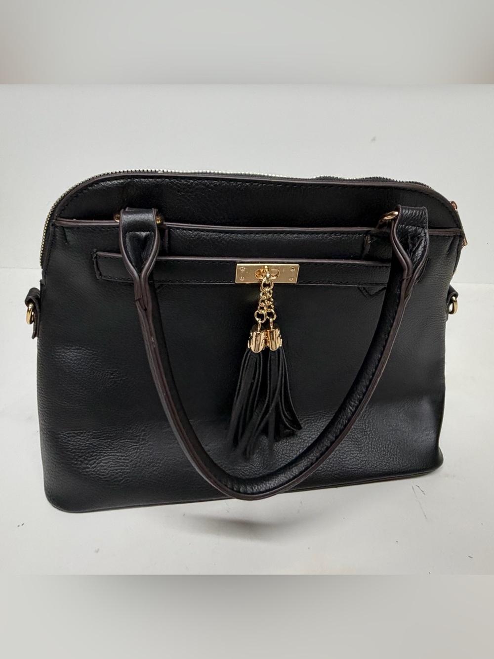 Classic Black Satchel with Gold Tassel Accent